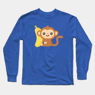 Cute Little Monkey and Banana Long Sleeve T-Shirt